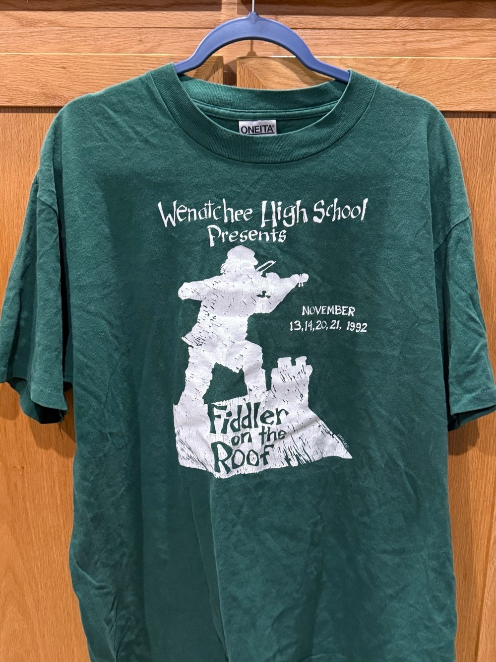 vintage graphic Wenatchee High School Kids' Fiddler on the Roof Green T-Shirt